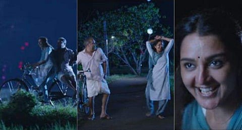 അലന്‍സിയറെ പിന്നിലിരുത്തി സൈക്കിള്‍ ചവിട്ടി മഞ്ജു വാര്യര്‍, കിടിലന്‍ ഡാന്‍സും; പ്രതി പൂവന്‍കോഴിയിലെ ഗാനം