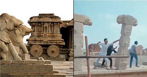 ഹംപിയിലെ കല്‍ത്തൂണുകള്‍ നശിപ്പിക്കുന്ന യുവാക്കളുടെ വീഡിയോ വൈറല്‍; സാമൂഹിക വിരുദ്ധരെ പിടികൂടാന്‍ ഒന്നിച്ച് സോഷ്യല്‍ മീഡിയ