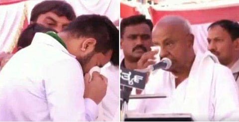 സ്ഥാനാര്‍ത്ഥി പ്രഖ്യാപനത്തിനിടെ കരഞ്ഞ് ദേവഗൗഡ ; പൊട്ടിക്കരഞ്ഞ് ചെറുമകനും ; 2019 ലെ ആദ്യ നാടകമെന്ന് ബിജെപി (വീഡിയോ)