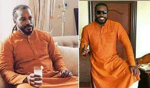 കാവിയുടുപ്പിച്ച് കുറി വരച്ചു; അവർ ക്രിസ് ​ഗെയ്ലിനെയും ബിജെപിയാക്കി; പൊളിച്ചടുക്കി സോഷ്യൽ മീഡിയ