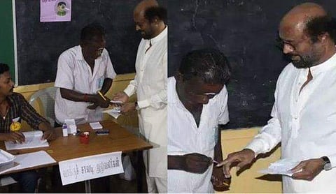 രജനീകാന്തിനെ കണ്ട് മതിമറന്ന് ഉദ്യോ​ഗസ്ഥൻ; ഇടത് കൈക്ക് പകരം മഷി പുരട്ടിയത് വലത് കൈവിരലിൽ, വിവാദം, വിശദീകരണം തേടി  