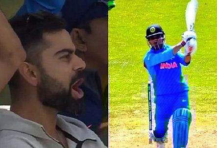 ധോനിയുടെ സ്‌ട്രെയിറ്റ് ഹിറ്റ് കോഹ് ലിയേയും അമ്പരപ്പിച്ചു, ബാല്‍ക്കണിയില്‍ നിന്ന് കോഹ് ലി പറഞ്ഞത് കണ്ടെത്താന്‍ ചികഞ്ഞ് ആരാധകര്‍