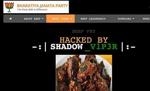 ബി​ജെ​പി  വെ​ബ്സൈ​റ്റി​ൽ ബീഫ് കറി വെച്ച്  ഹാക്കർമാർ; സൈബർ ആക്രമണം സത്യപ്രതി‍ജ്ഞക്ക് തൊട്ടുമുൻപ്