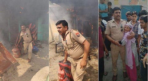 പുതപ്പ് മൂടി കത്തുന്ന വീടിനുള്ളില്‍ കയറി, ഗ്യാസ് സിലിണ്ടറുമായി പുറത്തേക്ക്; എസ് ഐയുടെ ധീരതയ്ക്ക് കയ്യടി