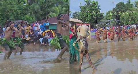 ഒടുവില്‍ മഴയെത്തി ; പാടത്തെ ചെളിയില്‍ ആഹ്ലാദനൃത്തം ചവിട്ടി കര്‍ഷകരും യുവതീയുവാക്കളും, ആഘോഷം ( വീഡിയോ)