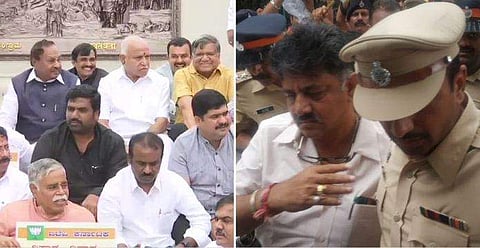 ഹോട്ടലിനു മുന്നിൽ നിരോധനാജ്ഞ, മടങ്ങിയില്ലെങ്കിൽ അറസ്റ്റെന്ന് ശിവകുമാറിനോട് പൊലീസ്, ​ഗവർണറെ കാണാൻ യെദ്യൂരപ്പ രാജ്ഭവനിൽ