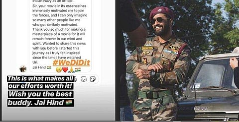 'സിനിമയ്ക്കു വേണ്ടിയുള്ള പ്രയത്‌നത്തിന് അര്‍ത്ഥമുണ്ടാക്കുന്നത് ഇതൊക്കെയാണ് !' ; ഉറി കണ്ട് സൈന്യത്തില്‍ ചേര്‍ന്ന ആരാധകന് ആശംസയുമായി താരം