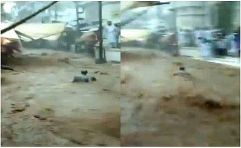 തെരുവിലൂടെ കുത്തിയൊലിച്ച് മഴവെളളം; നാട്ടുകാരന്‍ ഒലിച്ചുപോയി, നടുക്കം ( വീഡിയോ)  