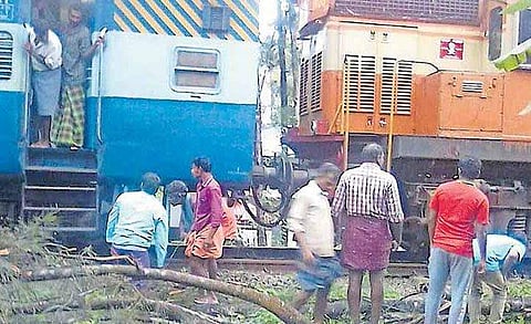 ട്രാക്കിലേക്കു വീണ മരത്തിൽ ട്രെയിൻ ഇടിച്ചു കയറി; ഒഴിവായത് വൻ ദുരന്തം