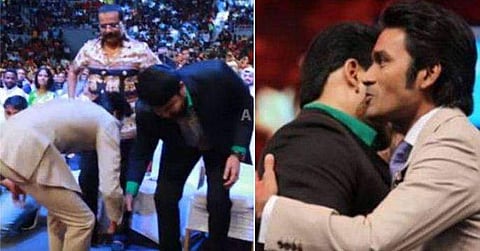 മോഹന്‍ലാലിന്റെ കാല്‍ തൊട്ടു വണങ്ങി ധനുഷ് (വീഡിയോ)