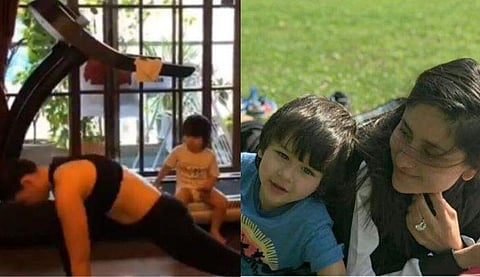 ട്രെഡ്മില്ലില്‍ ഇരുന്ന്‌ അമ്മയുടെ കസര്‍ത്ത് കാണുന്ന തൈമൂര്‍; വൈറലായി കരീനയുടെ യോഗ വിഡിയോ