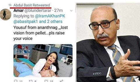 കശ്മീരിലെ അതിക്രമം : അശ്ലീല ചിത്രത്തിലെ രംഗം പോസ്റ്റ് ചെയ്ത് പാക് മുന്‍ ഹൈക്കമ്മീഷണര്‍ ; അമളി, ട്രോള്‍ മഴ