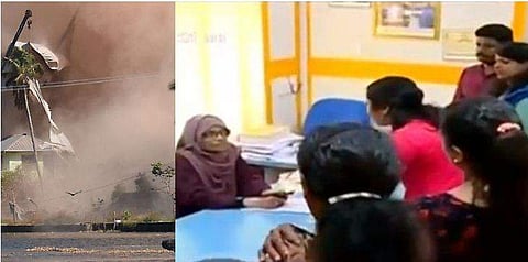 പൊടിയില്‍ മുങ്ങി മരട് ; പ്രതിഷേധവുമായി നാട്ടുകാര്‍ നഗരസഭയില്‍, ചെയര്‍പേഴ്‌സണെ തടഞ്ഞ് സ്ത്രീകള്‍