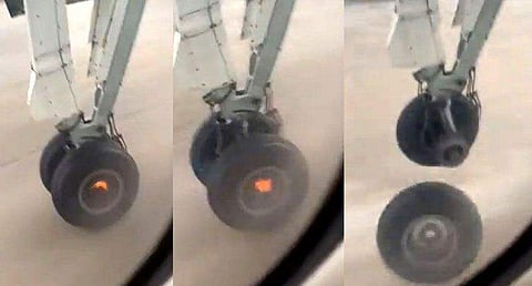 അകത്ത് 49 യാത്രക്കാരും മൂന്ന് ജീവനക്കാരും ; പറന്നുയര്‍ന്ന ഉടന്‍ വിമാനത്തിന്റെ ടയര്‍ ഊരിത്തെറിച്ചു ; അത്ഭുതകരമായ രക്ഷപ്പെടല്‍ (വീഡിയോ)