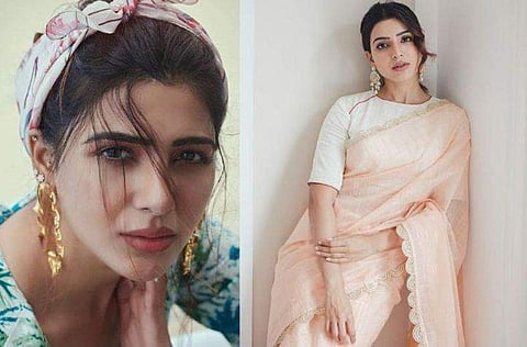 പീച്ച് പോളി ചന്ദേരി സാരി ചുറ്റി സാമന്ത, ഈ ഡിസൈന് ഒരു പ്രത്യേകതയുണ്ട് 