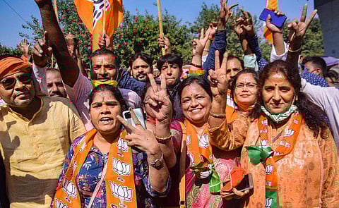 ബിജെപി പ്രവര്‍ത്തകരുടെ ആഹ്ലാദപ്രകടനം/ പിടിഐ