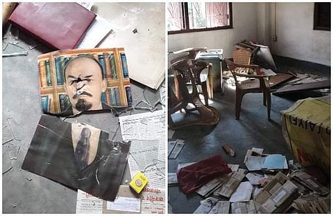 ത്രിപുരയില്‍ ഇടത് പാര്‍ട്ടി ഓഫീസുകള്‍ക്ക് നേരെ വ്യാപക ആക്രമണം; സിപിഐ ആസ്ഥാനം തകര്‍ത്തു, സിപിഎം ഓഫീസുകള്‍ക്ക് തീയിട്ടു