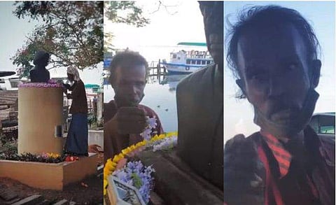 ശിവരാമൻ പൂക്കൾകൊണ്ട് അബ്ദുൾ കലാമിന്റെ പ്രതിമ അലങ്കരിക്കുന്നു/ വിഡിയോ സ്ക്രീൻഷോട്ട്