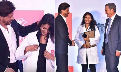 തലമുടി ഒതുക്കികൊടുത്ത് കോട്ട് ധരിപ്പിച്ച് കിം​ഗ് ഖാൻ; മലയാളി വിദ്യാർത്ഥിനിക്ക് ഷാറൂഖിന്റെ സ്കോളർഷിപ്പ്, വിഡിയോ