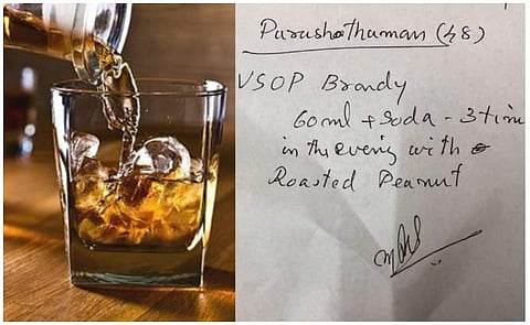 വൈകിട്ട് നിലക്കടലയും കൂട്ടി മദ്യം, കുറിപ്പടി വൈറൽ; ഡോക്ടറുടെ തമാശ കാര്യമായി, ഒടുവിൽ മാപ്പ് 