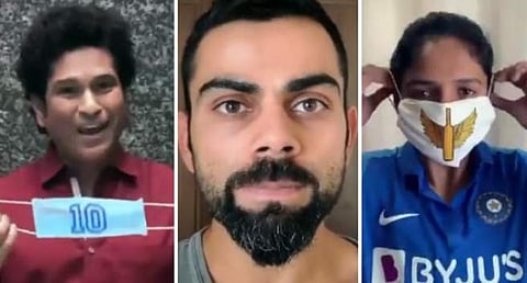 കോവിഡിനെതിരെ പോരാടാന്‍ ക്രിക്കറ്റ് താരങ്ങളും;  ടീം മാസ്‌ക് ഫോഴ്‌സായി ഇന്ത്യന്‍ സംഘം (വീഡിയോ)