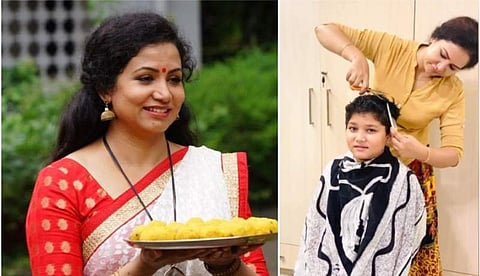 മകന് കൊറോണ സ്പെഷ്യൽ ഹെയർ കട്ടുമായി ഷീലു എബ്രഹാം; ഒരു സലൂൺ തുടങ്ങിക്കോളാൻ കമന്റ്; വിഡിയോ