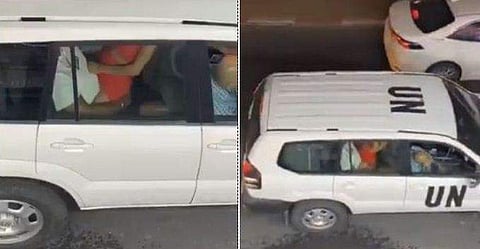 യുഎന്നിന്റെ ഔദ്യോഗിക വാഹനത്തിലിരുന്ന് നടു റോഡില്‍ കമിതാക്കളുടെ ലൈംഗിക ബന്ധം; വിവാദം