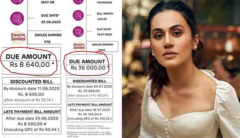 3,850 രൂപയിൽ നിന്ന് ഒറ്റ മാസത്തിൽ 36,000ത്തിലെത്തി, അടഞ്ഞുകിടന്ന വീട്ടിൽ 8000ത്തിന് മുകളിലും; വൈദ്യുതി ബിൽ കണ്ട് ഞെട്ടി തപ്സി പന്നു 