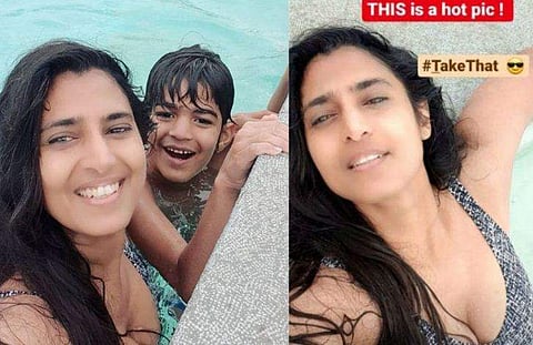 ബിക്കിനിയിൽ മകനെ നീന്തൽ പഠിപ്പിക്കുന്ന കസ്തൂരി, എന്നാൽ ഇതൊരു ഹോട്ട് ചിത്രമല്ല