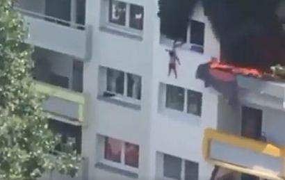 കെട്ടിടത്തിന്റെ മൂന്നാമത്തെ നിലയില്‍ തീ, 40 അടി ഉയരത്തില്‍ നിന്ന് ചാടി മൂന്നും പത്തു വയസ്സുളള കുട്ടികള്‍, അത്ഭുതകരമായ രക്ഷപ്പെടല്‍ (വീഡിയോ)