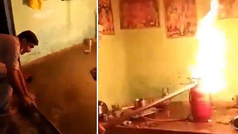 അടുക്കളയിലെ പാചകവാതക സിലിണ്ടറില്‍ നിന്ന് ആളിപടര്‍ന്ന് തീ, പരിഭ്രാന്തിയില്‍ വീട്ടുകാര്‍; പിന്നെ സംഭവിച്ചത് (വീഡിയോ)