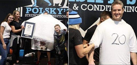 ഒന്നും രണ്ടുമല്ല, സ്വന്തം ശരീരത്തിൽ ധരിച്ചത് 260 ടീഷർട്ടുകൾ! ​ഗിന്നസ് റെക്കോർഡിട്ട് ടെഡ് (വീഡിയോ)