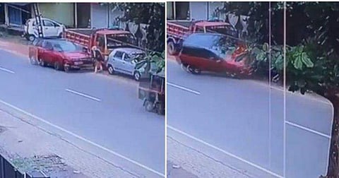 വിദ്യാര്‍ത്ഥിനിയെ നിയന്ത്രണം വിട്ട കാര്‍ ഇടിക്കുന്നു / സിസിടിവി ദൃശ്യത്തില്‍ നിന്ന്‌