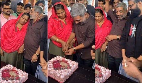 സിനിമസെറ്റിൽ വിവാഹവാർഷികം ആഘോഷിക്കുന്ന ജാഫർ ഇടുക്കിയും ഭാര്യ സിമിയും/ ഫേയ്സ്ബുക്ക് വിഡിയോയിൽ നിന്ന്