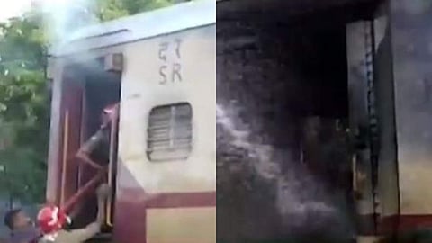 മലബാര്‍ എക്‌സ്പ്രസിന്റെ ലഗേജ് വാനിന് തീപിടിച്ചപ്പോള്‍/ ടെലിവിഷന്‍ ചിത്രം