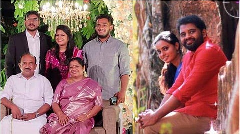 അമൃതയും കൃഷ്ണരാജും വിവാഹവേളയിൽ തിലോത്തമനൊപ്പം, ടിഎം സോഹനും കാർത്തികയും/ ഫേയ്സ്ബുക്ക്