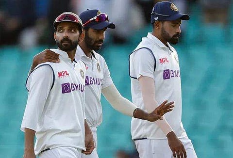 രഹാനെ, ബുമ്റ, സിറാജ്/ ട്വിറ്റർ