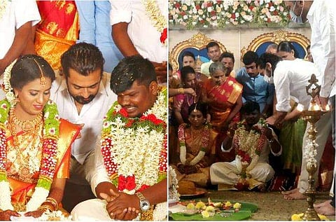 ആരാധകന്റെ വിവാഹത്തിൽ പങ്കെടുക്കുന്ന നടൻ സൂര്യ/ ചിത്രം: ട്വിറ്റർ