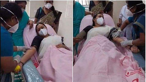 മന്ത്രി വീണാ ജോര്‍ജ് രക്തദാനം ചെയ്യുന്നു / ഫെയ്‌സ്ബുക്ക്