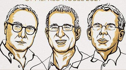 സാമ്പത്തിക ശാസ്ത്രത്തിനുള്ള നൊബേല്‍ സമ്മാനം നേടിയ മൂന്ന് അമേരിക്കന്‍ ശാസ്ത്രജ്ഞര്‍/ image credit: THE NOBEL PRIZE