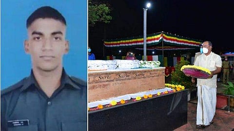 വൈശാഖിന്റെ മൃതദേഹത്തില്‍ മന്ത്രി ബാലഗോപാല്‍ പുഷ്പചക്രം അര്‍പ്പിക്കുന്നു / ഫെയ്‌സ്ബുക്ക്‌