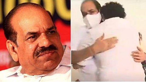 കോടിയേരി മകൻ ബിനീഷിനെ ആശ്ലേഷിക്കുന്നു/ ടെലിവിഷൻ ചിത്രം