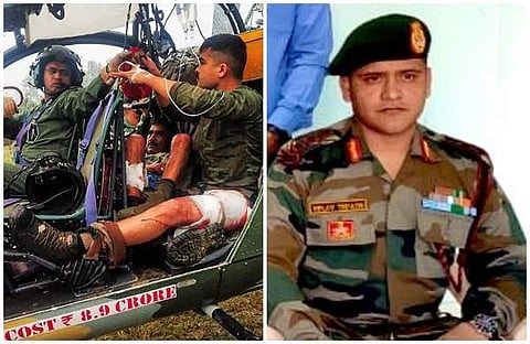 ആക്രമണത്തില്‍ പരിക്കേറ്റ സൈനികരെ എയര്‍ലിഫ്റ്റ് ചെയ്യുന്നു,കൊല്ലപ്പെട്ട കേണല്‍ ത്രിപാഠി