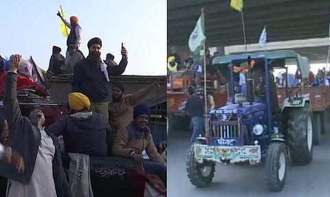 സിംഘു, തിക്രി, ഗാസിപുർ അതിർത്തികളിലെ ഉപരോധം അവസാനിപ്പിച്ച് മടങ്ങുന്ന കർഷകർ (ചിത്രം: എഎൻഐ)