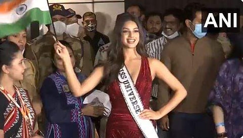 ഇന്ത്യയിലെത്തിയ ഹര്‍നാസ് സന്ധു, എഎന്‍ഐ