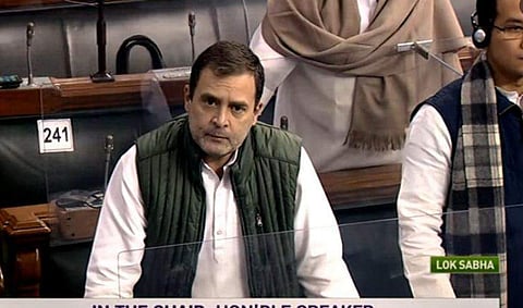 രാഹുൽ​ഗാന്ധി ലോക്സഭയിൽ സംസാരിക്കുന്നു/ എഎൻഐ