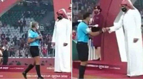 ക്ലബ് ലോകകപ്പില്‍ വനിതാ റഫറിമാര്‍ക്ക് ഹസ്തദാനം നല്‍കാന്‍ തയ്യാറാവാതെ ഖത്തര്‍ ഷെയ്ക്ക്/വീഡിയോ ദൃശ്യം