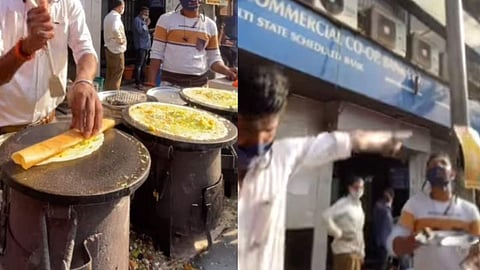 ദോശ ചുട്ടെടുത്ത് വിചിത്രമായ രീതിയില്‍ വിതരണം ചെയ്യുന്ന യുവാവ്