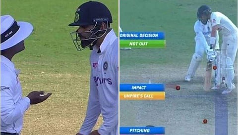 റൂട്ടിന്റെ എല്‍ബിഡബ്ല്യു തീരുമാനത്തില്‍ ക്ഷുഭിതനാവുന്ന കോഹ് ലി/ഫോട്ടോ: ട്വിറ്റര്‍