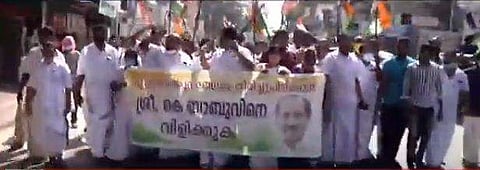 കെ ബാബുവിനെ സ്ഥാനാര്‍ത്ഥിയാക്കണമെന്ന് ആവശ്യപ്പെട്ട് നടന്ന പ്രകടനം / ടെലിവിഷന്‍ ചിത്രം